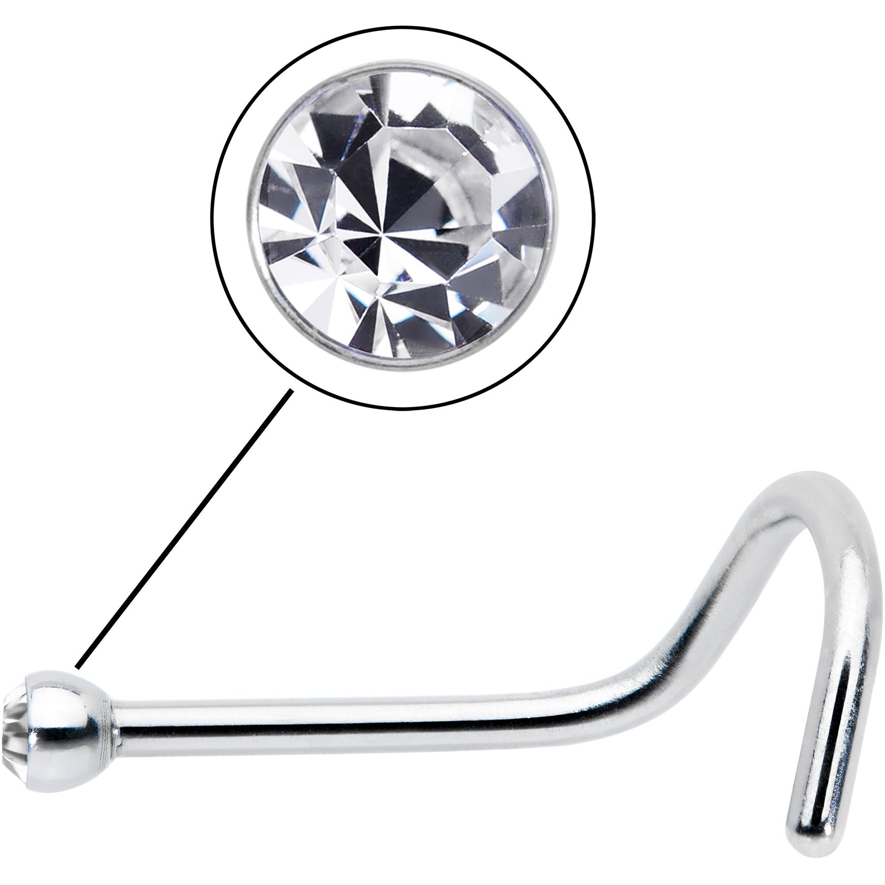 20G Stainless Steel Crystalline Gem Micro Nose Ring Twister