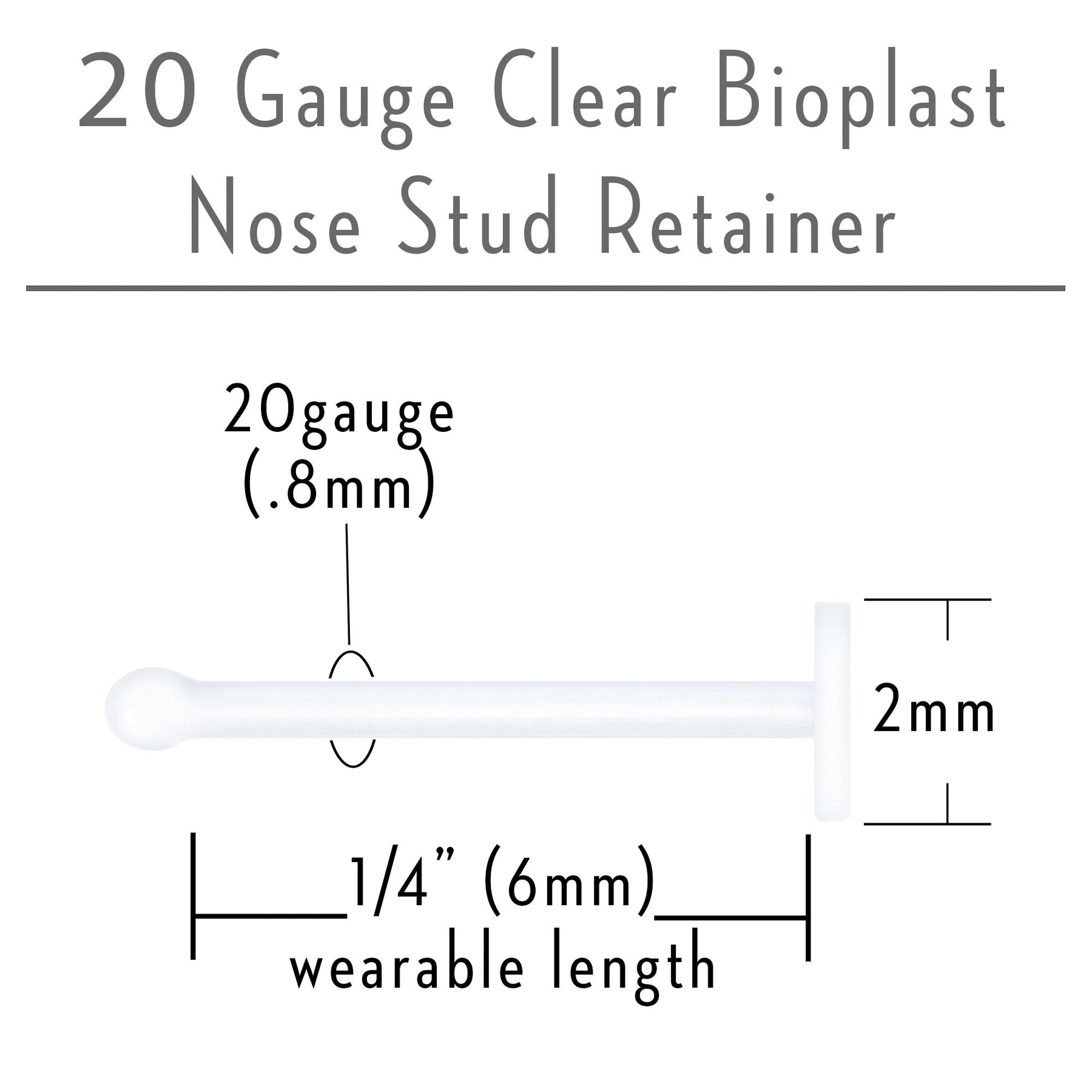 20G Clear Flat Bioplast Nose Retainer
