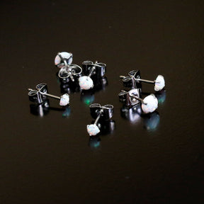 White Synthetic Opal Stainless Steel Post Stud Earring Pack Set of 3
