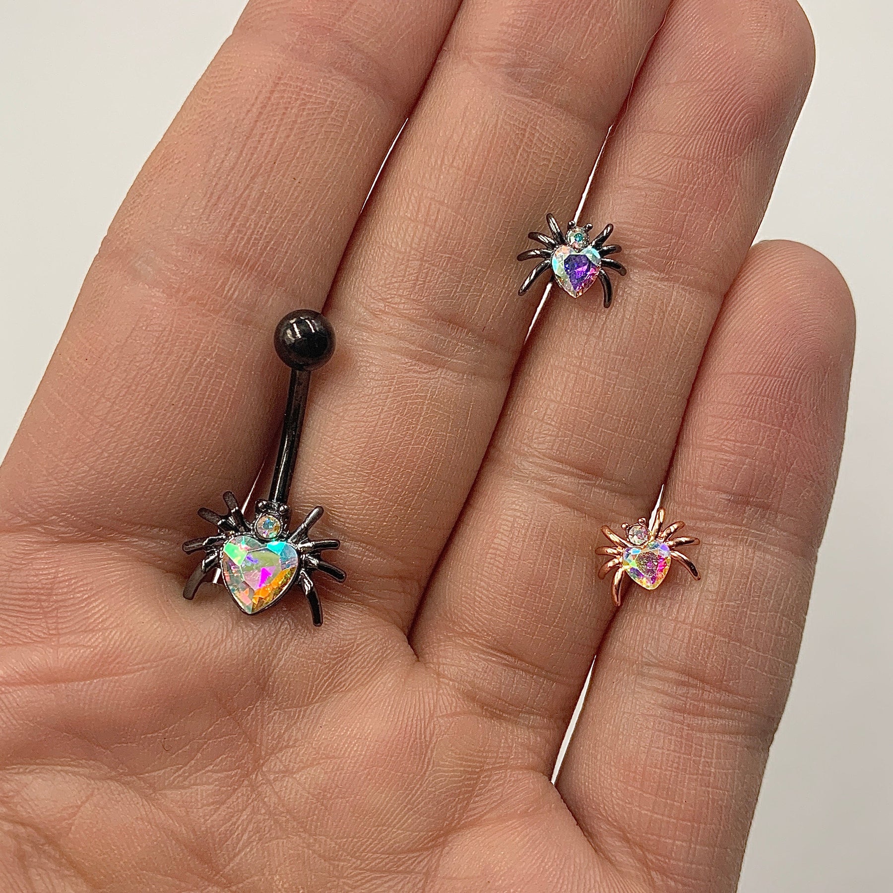 16G 1/4 Aurora Gem Rose Gold Tone Heart Spider Cartilage Tragus
