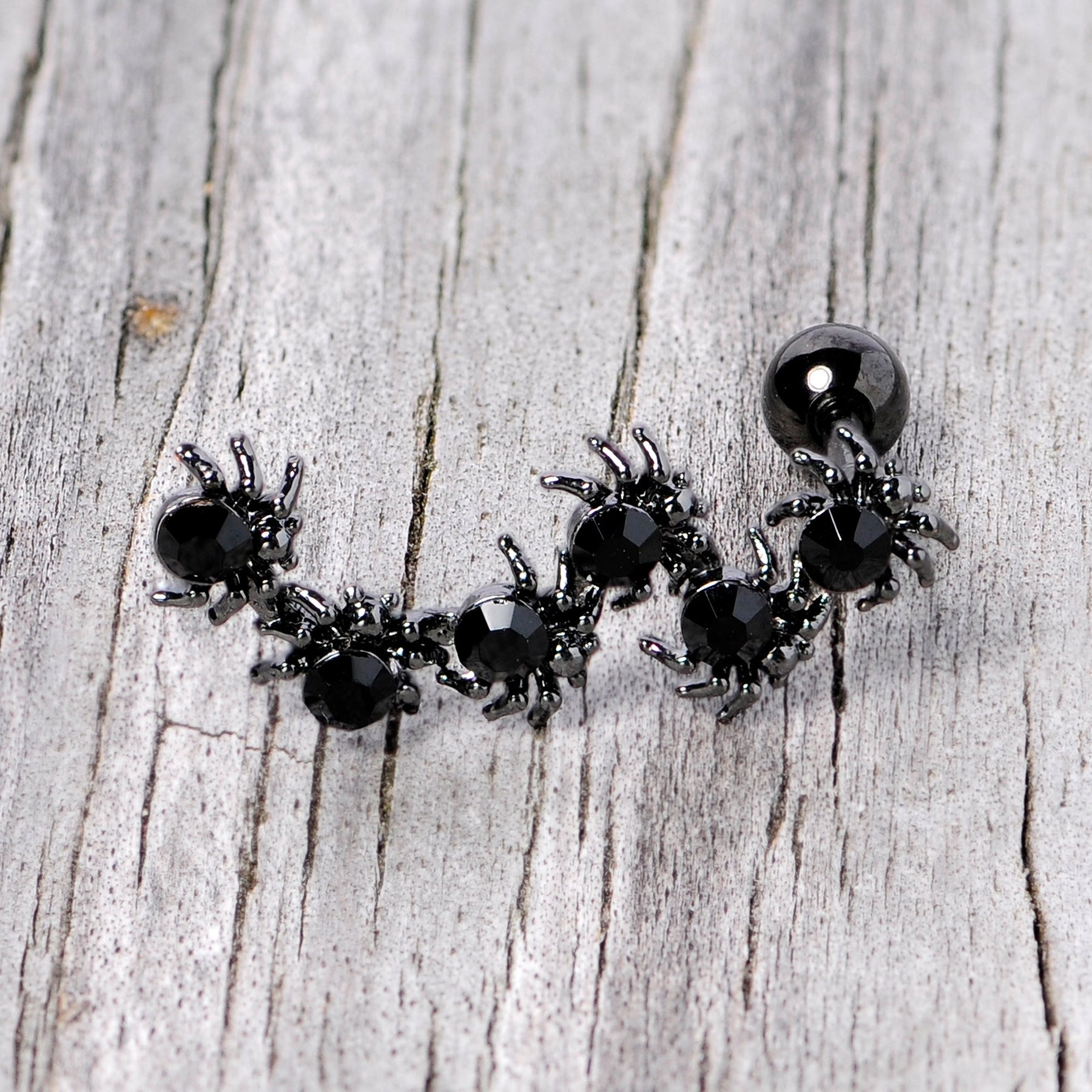 16G 1/4 Black CZ Gem Black Spider Halloween Cartilage Tragus