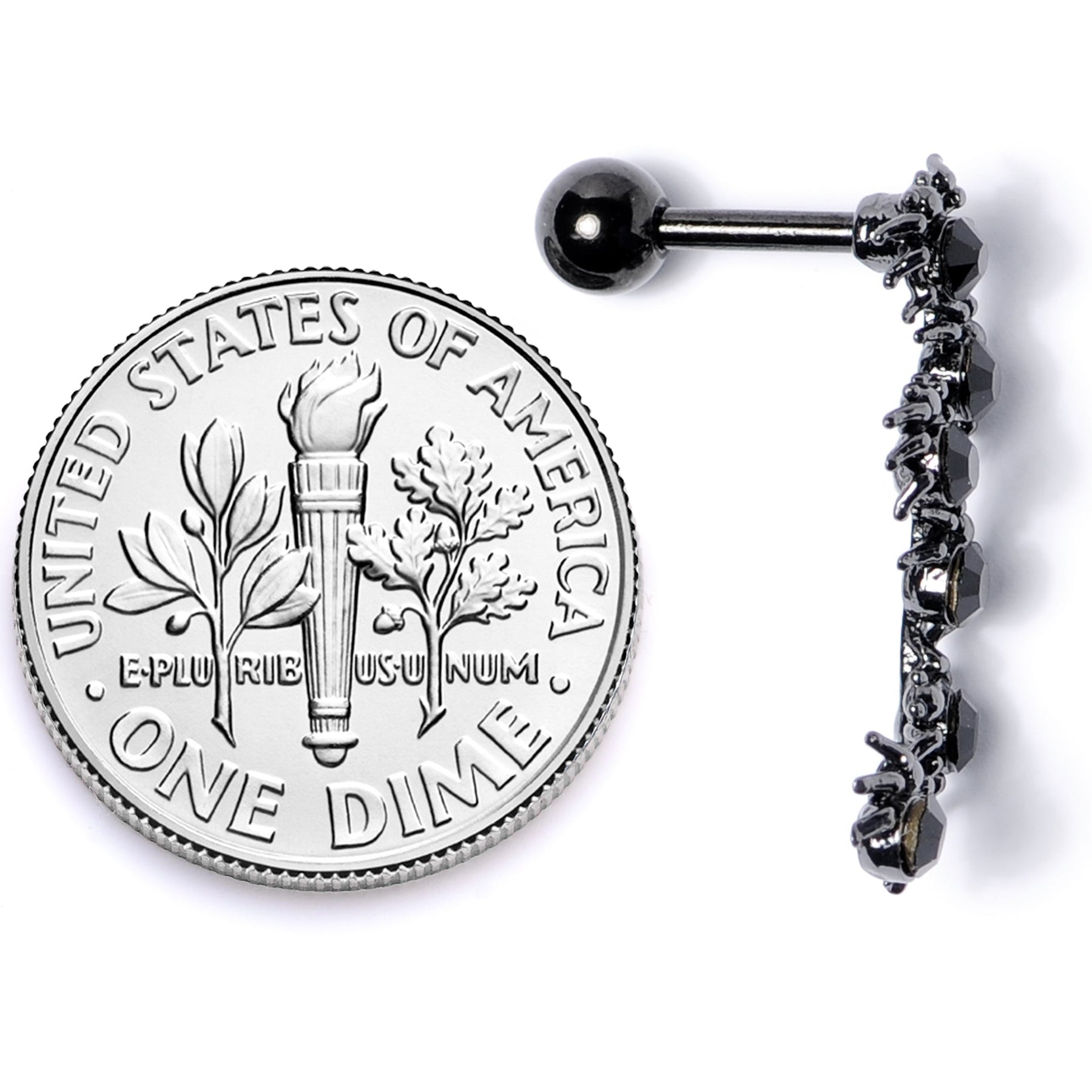 16G 1/4 Black CZ Gem Black Spider Halloween Cartilage Tragus