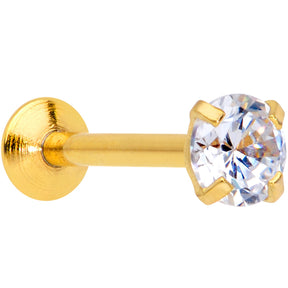 18G 5/16 CZ Gem Gold PVD 3mm Threadless Push In Labret Tragus