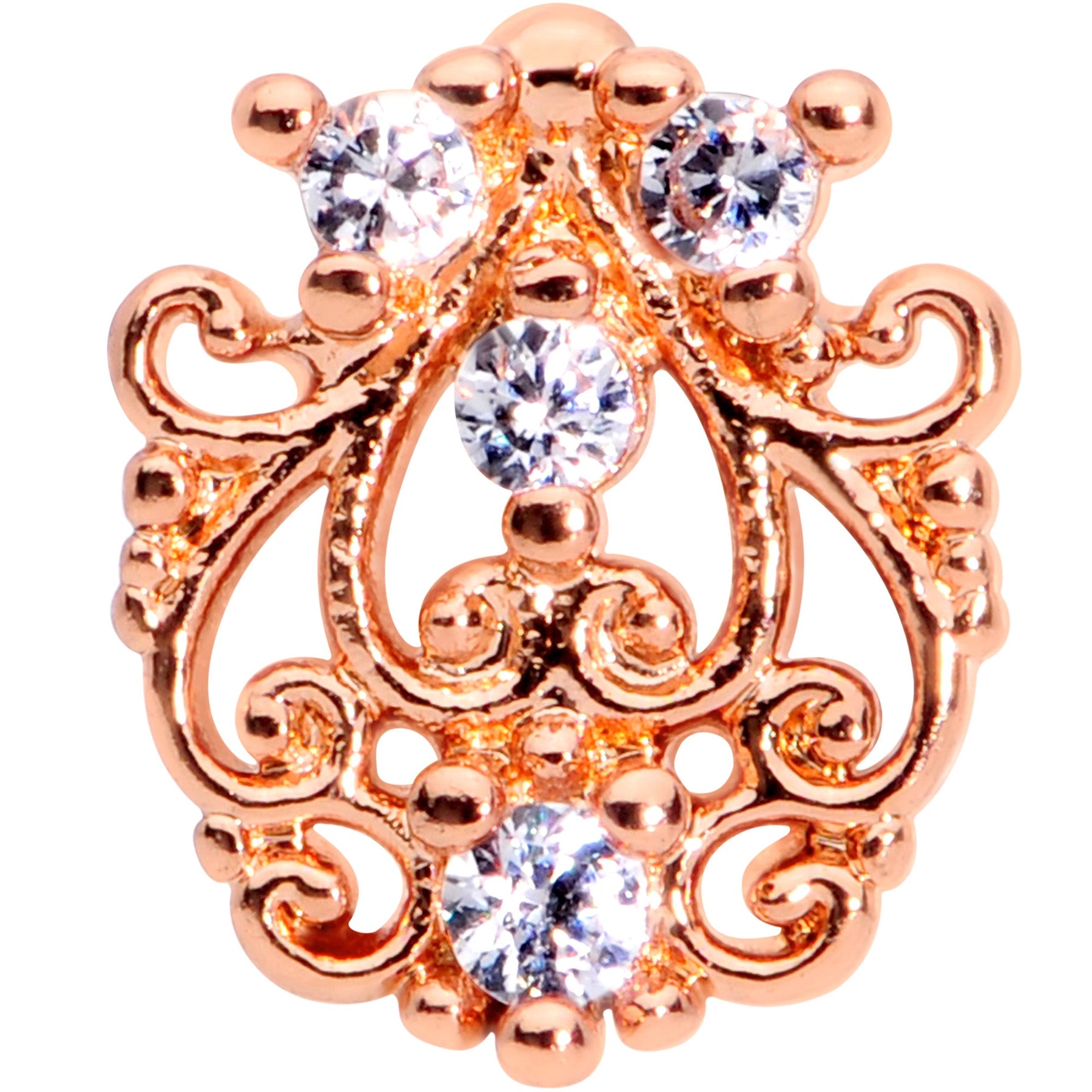 16G 1/4 Clear CZ Gem Rose Gold Tone Elegant Labret Monroe Tragus