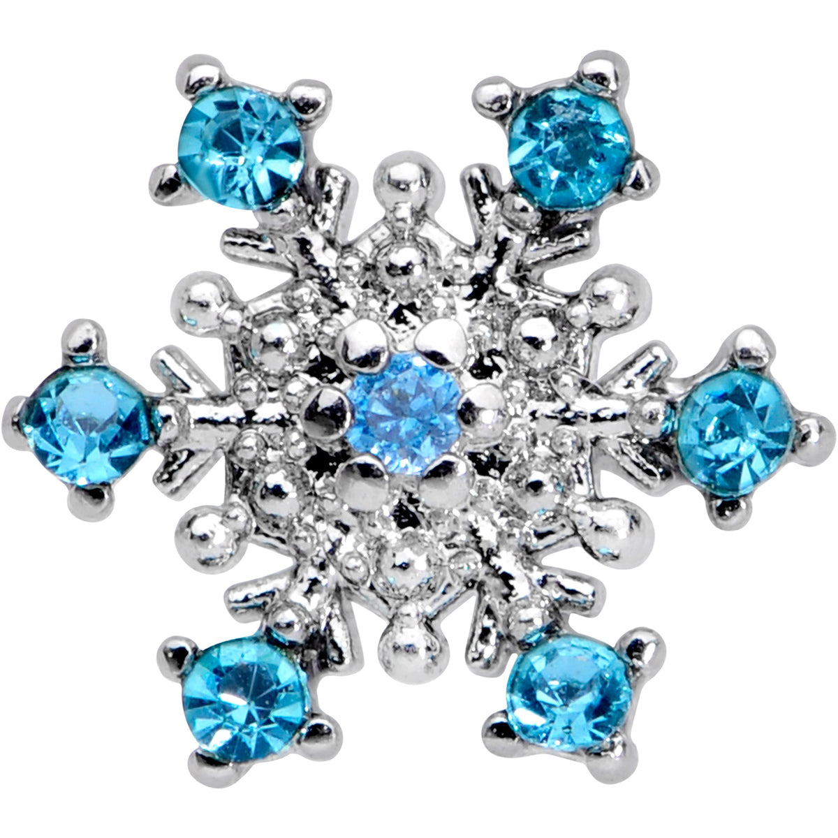 16G 1/4 Aqua Gem Snowflake Christmas Cartilage Tragus Earring