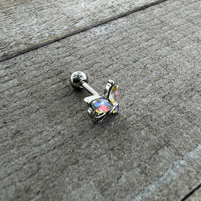 16G 1/4 Aurora CZ Gem Fleur de Lis Butterfly Cartilage Tragus Earring