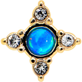 20G 1/4 Blue Synthetic Opal Gold Hue Rhombus L Shape Nose Ring