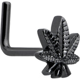 20G 1/4 Black Texture Pot Leaf L Shape Nose Ring