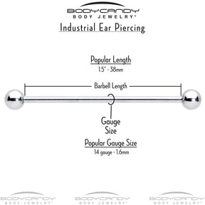 14G Aurora CZ Gem Snowflake Style Industrial Barbell 38mm