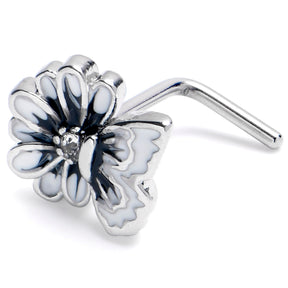20G 1/4 Clear CZ Gem Butterfly Blossom White L Shape Nose Ring