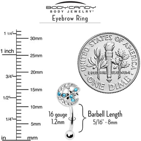 16G 5/16 Blue Gem Lunar Dragonfly Curved Eyebrow Ring
