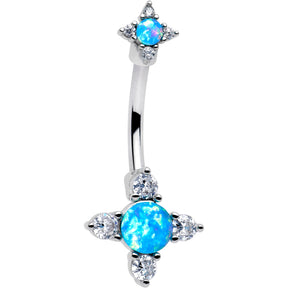 Blue Synthetic Opal Rhombus Star Double Mount Belly Ring