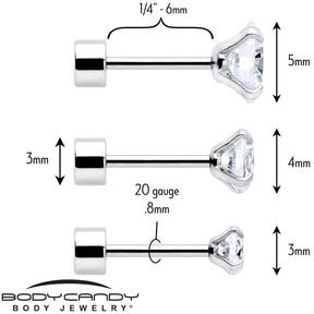 CZ Flat Back Stud Earrings - 3 Pairs