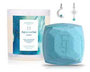 March Aquamarine Birthstone Charm - Candle and Bath Bomb Set