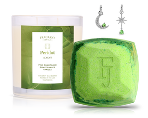 August Peridot Birthstone Charm - Candle and Bath Bomb Set