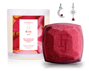 July Ruby Birthstone Charm - Candle and Bath Bomb Set