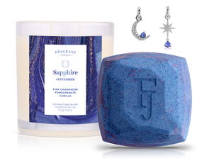 September Sapphire Birthstone Charm - Candle and Bath Bomb Set