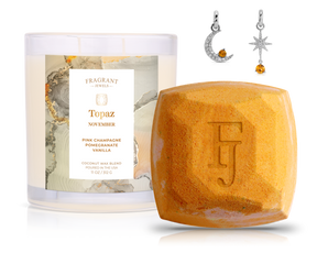 November Topaz Birthstone Charm - Candle and Bath Bomb Set