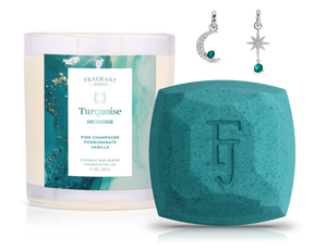 December Turquoise Birthstone Charm - Candle and Bath Bomb Set