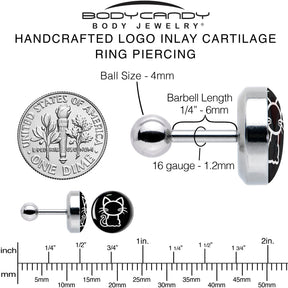 16G 1/4 Black and White Kitty Cat Cartilage Tragus Earring by Onyx O