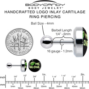 16G 1/4 Black Green Leaf Me Alone Tragus Cartilage Earring by Onyx O