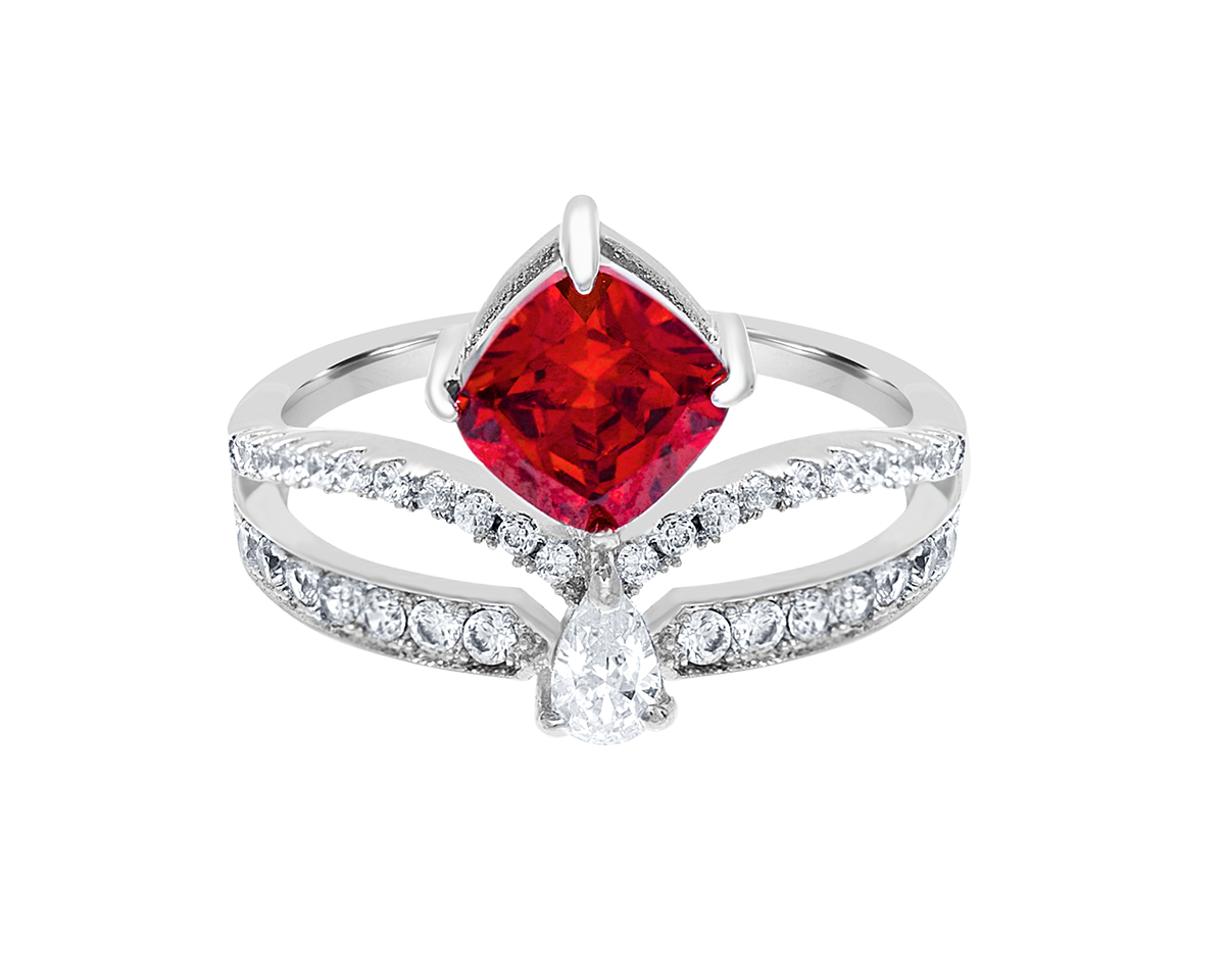 Silver Ring with Red Solitaire